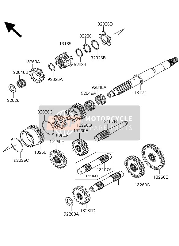 131070754, Shaft,Reverse,Idle, Kawasaki, 2