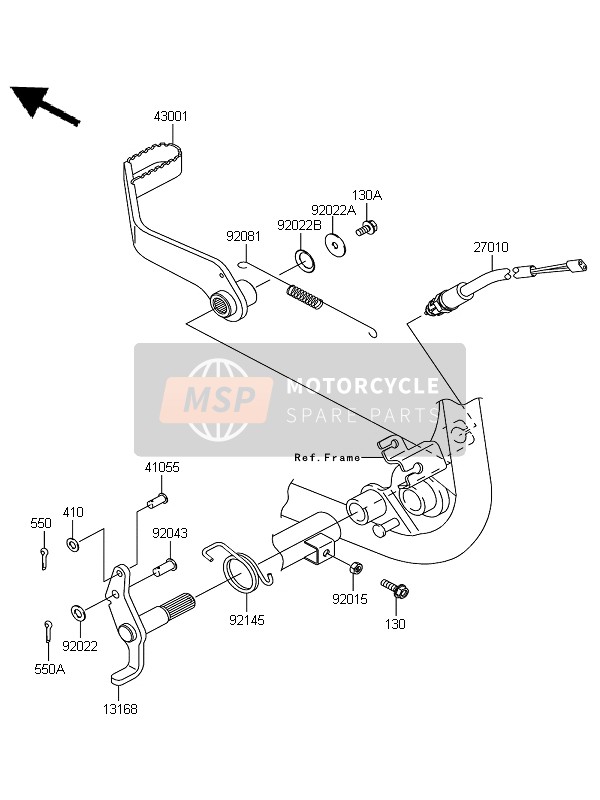 Kawasaki KFX700 (KSV700A7F) 2007 Pedale del freno per un 2007 Kawasaki KFX700 (KSV700A7F)