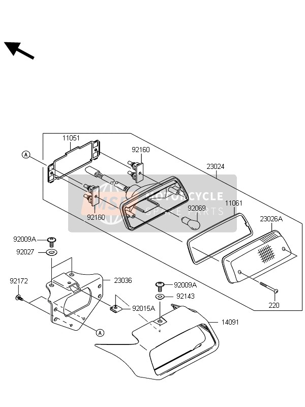 Kawasaki KFX700 (KSV700A7F) 2007 Tail Light for a 2007 Kawasaki KFX700 (KSV700A7F)