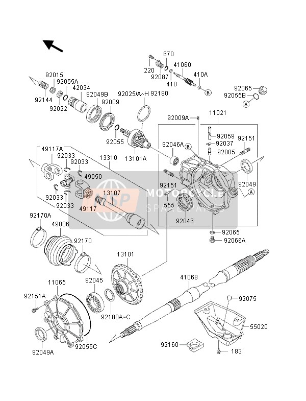 Kawasaki KVF300 2001 Arbre de transmission pour un 2001 Kawasaki KVF300