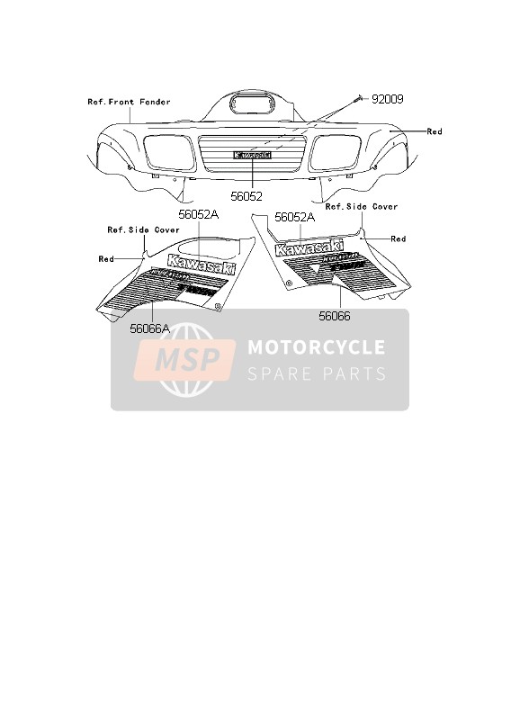 Kawasaki KVF650 4X4 2003 Decals (Red) for a 2003 Kawasaki KVF650 4X4