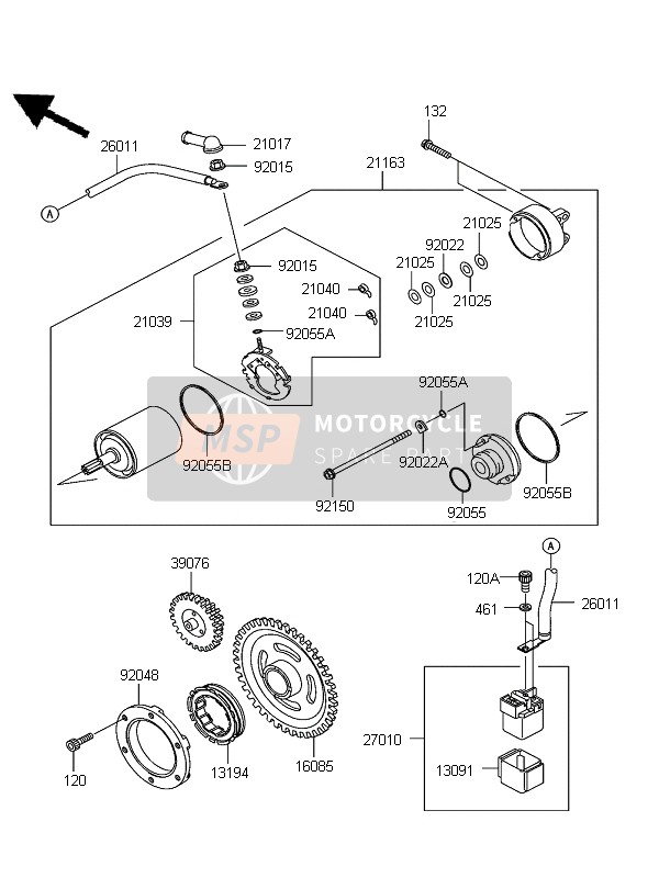 Kawasaki KFX700 (KSV700B6F) 2006 Starter Motor for a 2006 Kawasaki KFX700 (KSV700B6F)