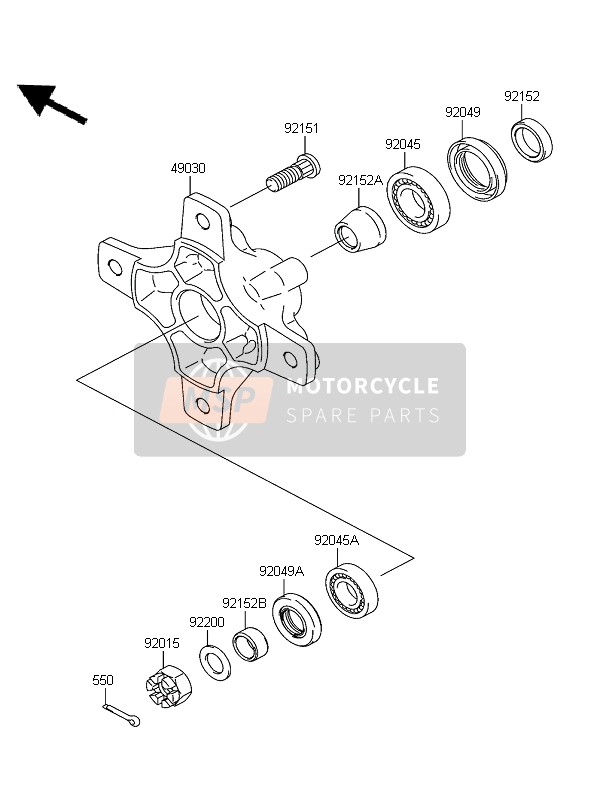 Kawasaki KFX700 (KSV700B6F) 2006 Mozzo anteriore per un 2006 Kawasaki KFX700 (KSV700B6F)