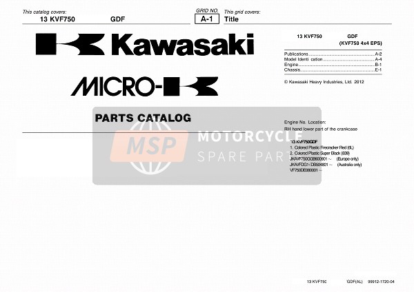 Kawasaki KVF750 4x4 EPS 2013 Modelidentificatie voor een 2013 Kawasaki KVF750 4x4 EPS