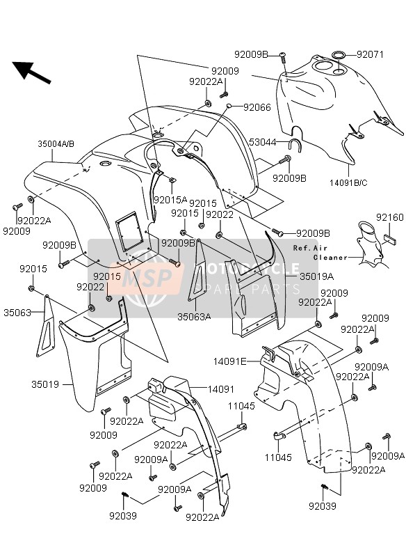 Kawasaki KVF360 4X4 2006 Parafango anteriore per un 2006 Kawasaki KVF360 4X4