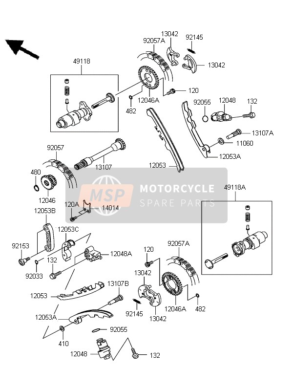 Kawasaki KFX700 (KSV700B7F) 2007 Nokkenas(S) & Spanner voor een 2007 Kawasaki KFX700 (KSV700B7F)