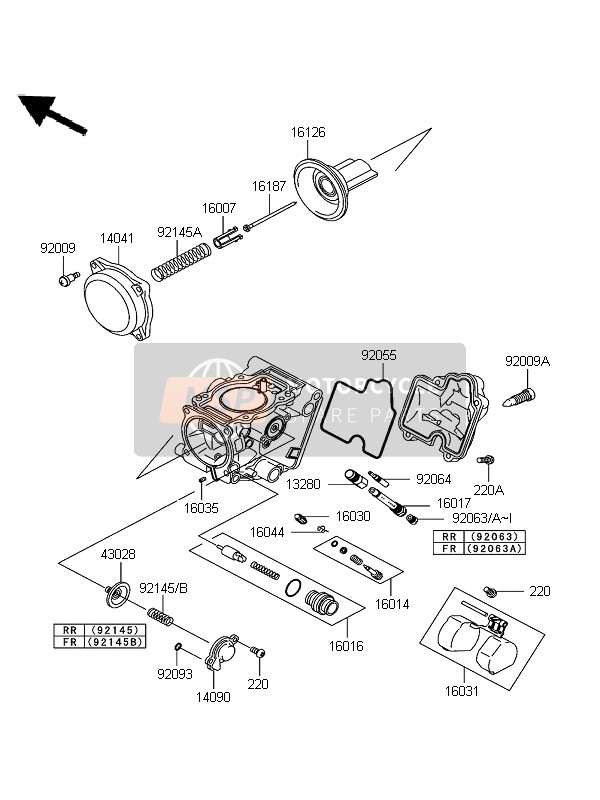 Kawasaki KFX700 (KSV700B7F) 2007 Partes del carburador para un 2007 Kawasaki KFX700 (KSV700B7F)