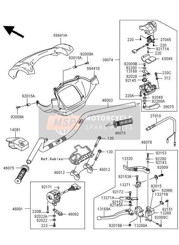 594410005260, COVER-HANDLE,Fr,A.Red, Kawasaki, 0