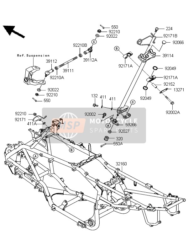 Kawasaki KFX700 (KSV700B7F) 2007 Frame for a 2007 Kawasaki KFX700 (KSV700B7F)