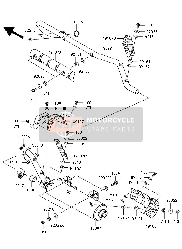 491070066, COVER-EXHAUST Pipe, Middle, Kawasaki, 0