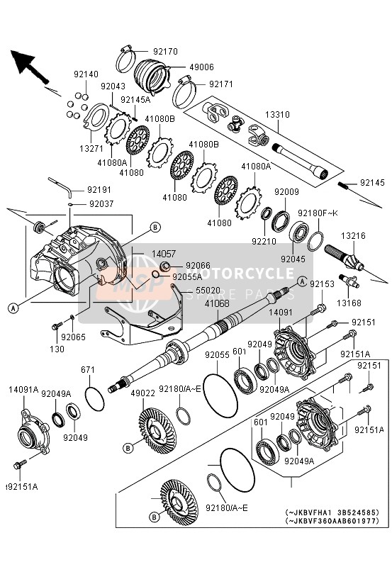 Kawasaki KVF360 4X4 2004 Albero di trasmissione posteriore per un 2004 Kawasaki KVF360 4X4