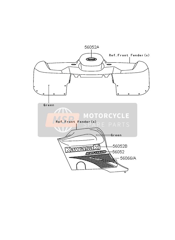 Kawasaki KVF360 4X4 2004 Decals (Green) for a 2004 Kawasaki KVF360 4X4