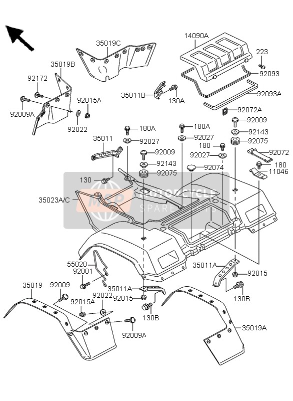 3502314046A, FENDER-REAR,Lh,Green, Kawasaki, 0