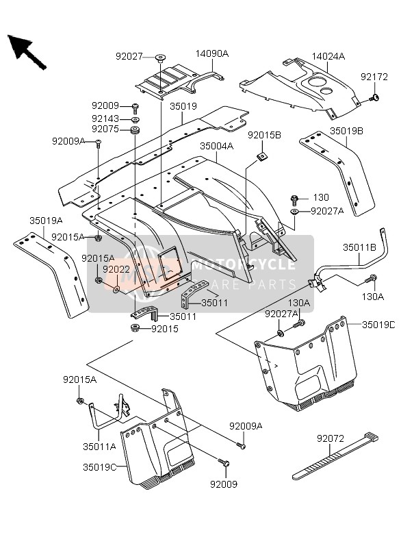 Kawasaki KLF300 4x4 2005 Guardabarros delantero para un 2005 Kawasaki KLF300 4x4