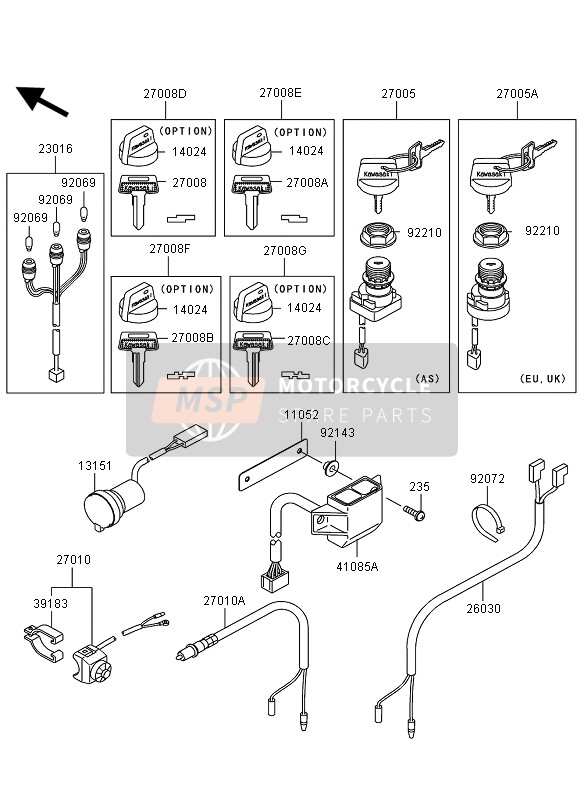 Kawasaki KVF360 4X4 2007 Switch de ignición para un 2007 Kawasaki KVF360 4X4