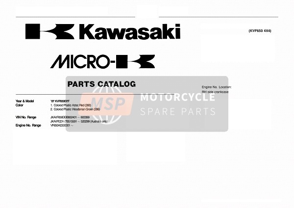 Kawasaki KVF650 4X4 2007 Modelidentificatie voor een 2007 Kawasaki KVF650 4X4