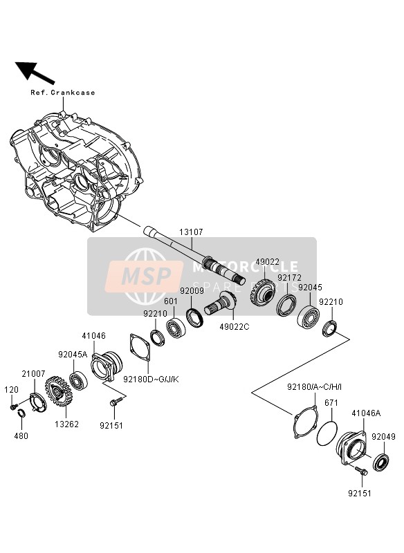 Kawasaki KVF360 2008 Engranaje cónico delantero para un 2008 Kawasaki KVF360