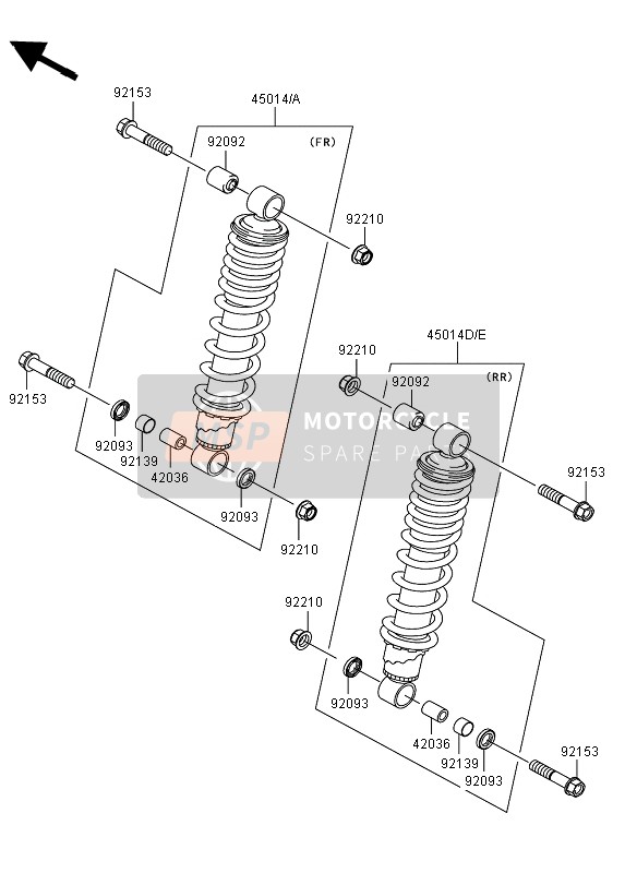 450140374CD, Shockabsorber,Rr,F.Red KVF750D, Kawasaki, 0