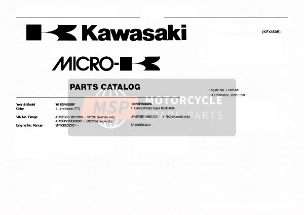 Kawasaki KFX450R 2009 Identificazione del modello per un 2009 Kawasaki KFX450R