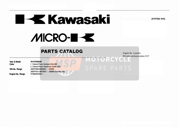 Kawasaki KVF360 4X4 2009 Modellidentifikation für ein 2009 Kawasaki KVF360 4X4