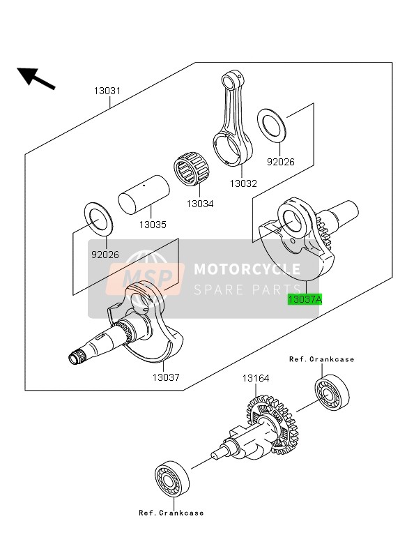 Kawasaki KVF360 4X4 2009 Eje de manivela para un 2009 Kawasaki KVF360 4X4