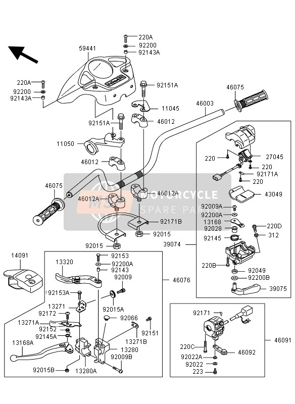 Kawasaki KVF360 4X4 2009 Handlebar for a 2009 Kawasaki KVF360 4X4