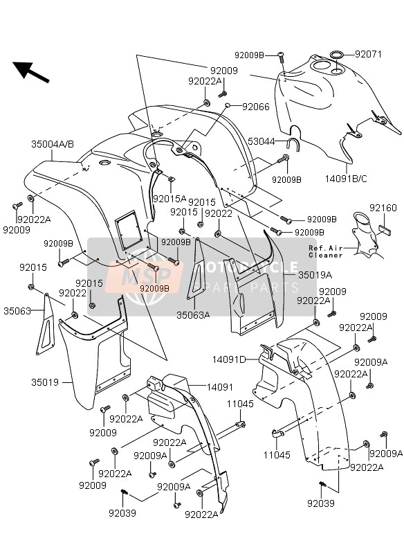 Kawasaki KVF360 2009 Front Fender for a 2009 Kawasaki KVF360