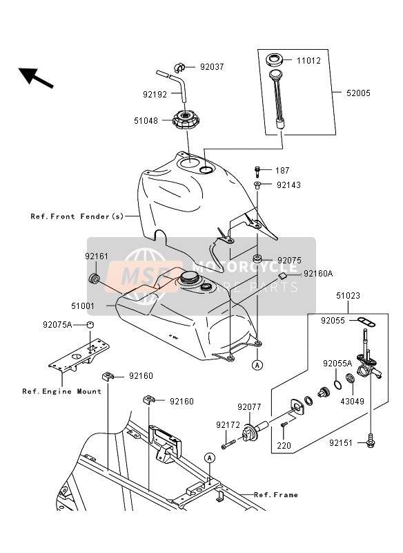 Kawasaki KVF360 4X4 2010 Fuel Tank for a 2010 Kawasaki KVF360 4X4