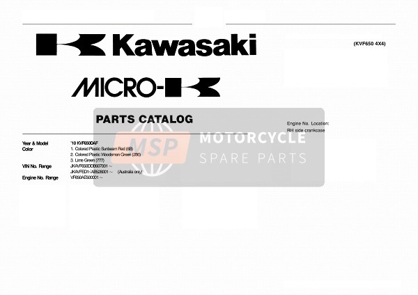 Kawasaki KVF650 4X4 2010 Identification du modèle pour un 2010 Kawasaki KVF650 4X4