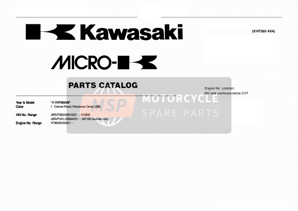 Kawasaki KVF360 4X4 2011 Modellidentifikation für ein 2011 Kawasaki KVF360 4X4