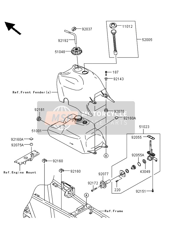 Kawasaki KVF360 4X4 2011 Fuel Tank for a 2011 Kawasaki KVF360 4X4