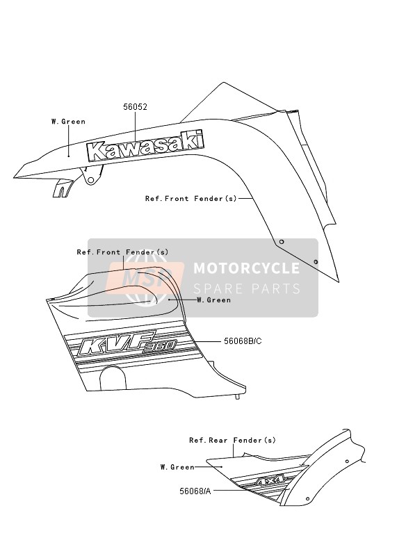 Kawasaki KVF360 4X4 2011 Decals (W.Green) for a 2011 Kawasaki KVF360 4X4