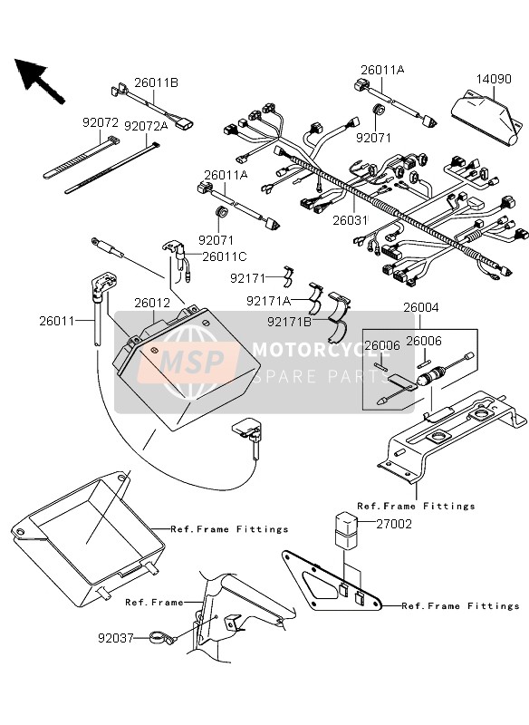 Kawasaki KFX700 2004 Chassis elektrische uitrusting voor een 2004 Kawasaki KFX700