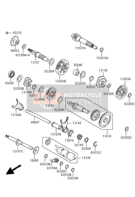 13107Y013, Shaft,Shift Fork, Kawasaki, 0