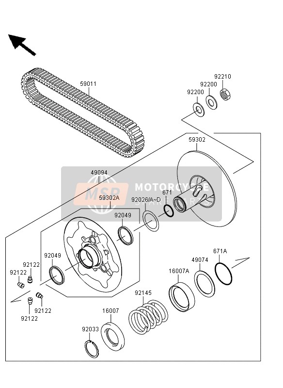 Kawasaki KVF360 4X4 2012 Driven Converter & Drive Belt for a 2012 Kawasaki KVF360 4X4