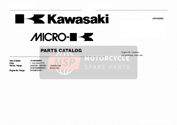 Kawasaki KFX450R 2012 Modelidentificatie voor een 2012 Kawasaki KFX450R