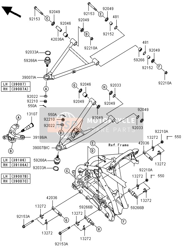 39007014816H, ARM-SUSP, Fr, Upp, Lh, Silver, Kawasaki, 0