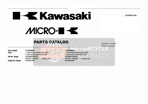 Kawasaki KVF650 4X4 2012 Modelidentificatie voor een 2012 Kawasaki KVF650 4X4