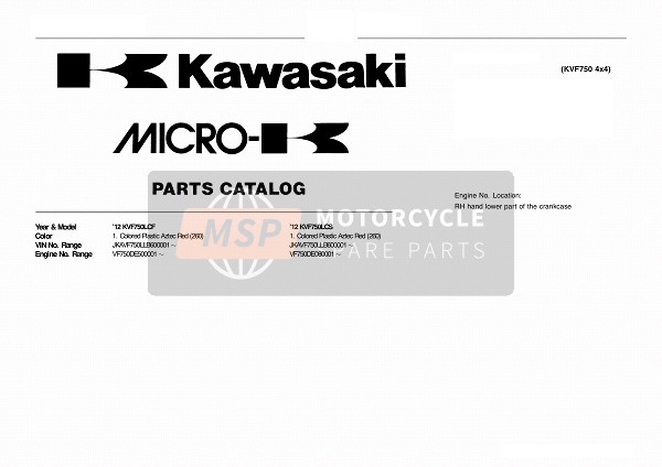 Kawasaki KVF750 4X4 2012 Modelidentificatie voor een 2012 Kawasaki KVF750 4X4