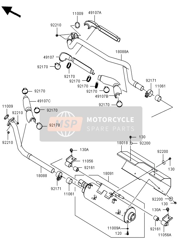 491070718, COVER-EXHAUST Pipe,Rr, Kawasaki, 0