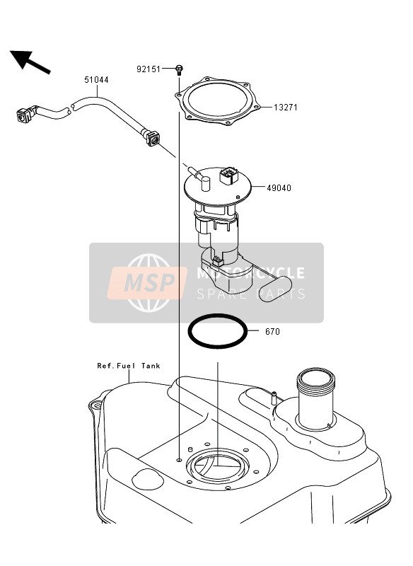 Kawasaki KVF750 4x4 EPS 2012 Benzine pomp voor een 2012 Kawasaki KVF750 4x4 EPS