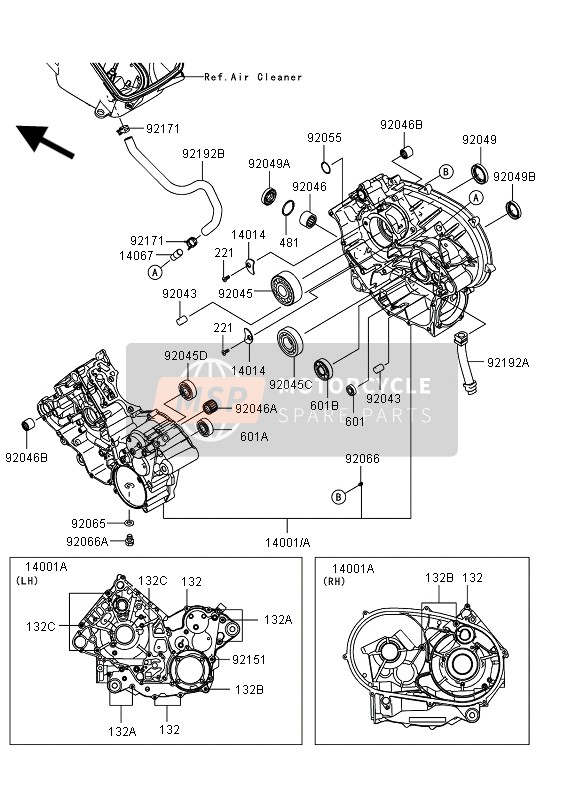 140010562, SET-CRANKCASE, Kawasaki, 2