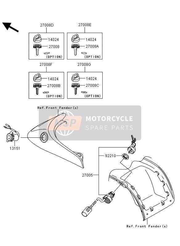 Kawasaki KVF750 4x4 EPS 2013 Contactslot voor een 2013 Kawasaki KVF750 4x4 EPS