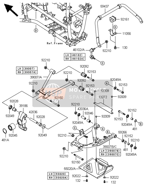 Kawasaki BRUTE FORCE 650 4x4i 2014 Sospensione posteriore per un 2014 Kawasaki BRUTE FORCE 650 4x4i