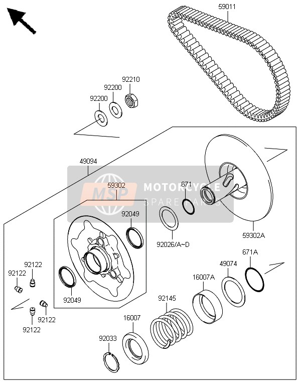 Kawasaki BRUTE FORCE 750 4X4i EPS(GEF) 2014 Driven Converter & Drive Belt for a 2014 Kawasaki BRUTE FORCE 750 4X4i EPS(GEF)