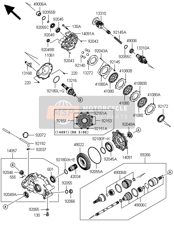 Kawasaki BRUTE FORCE 750 4X4i EPS(HEF) 2014 Arbre de transmission arrière pour un 2014 Kawasaki BRUTE FORCE 750 4X4i EPS(HEF)