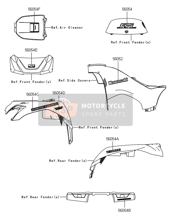 560541228, Embl,Spatbord Vr,V-TWIN, Kawasaki, 0