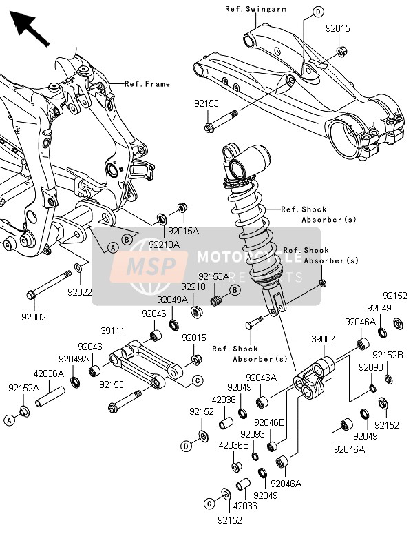 Kawasaki KFX450R 2014 Sospensione posteriore per un 2014 Kawasaki KFX450R