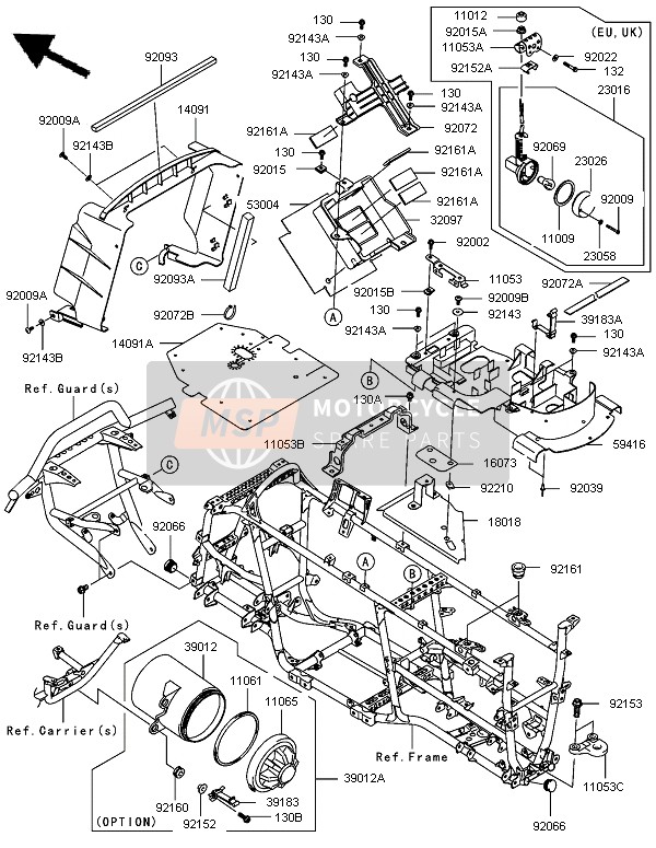 Kawasaki KVF750 4X4 2005 Frame Montagestukken voor een 2005 Kawasaki KVF750 4X4