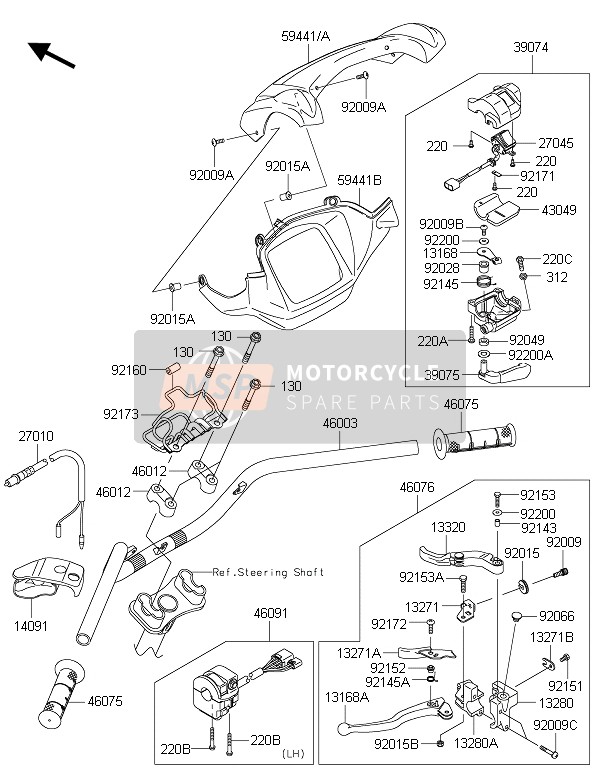 Kawasaki BRUTE FORCE 750 4x4i EPS 2016 Manubrio per un 2016 Kawasaki BRUTE FORCE 750 4x4i EPS